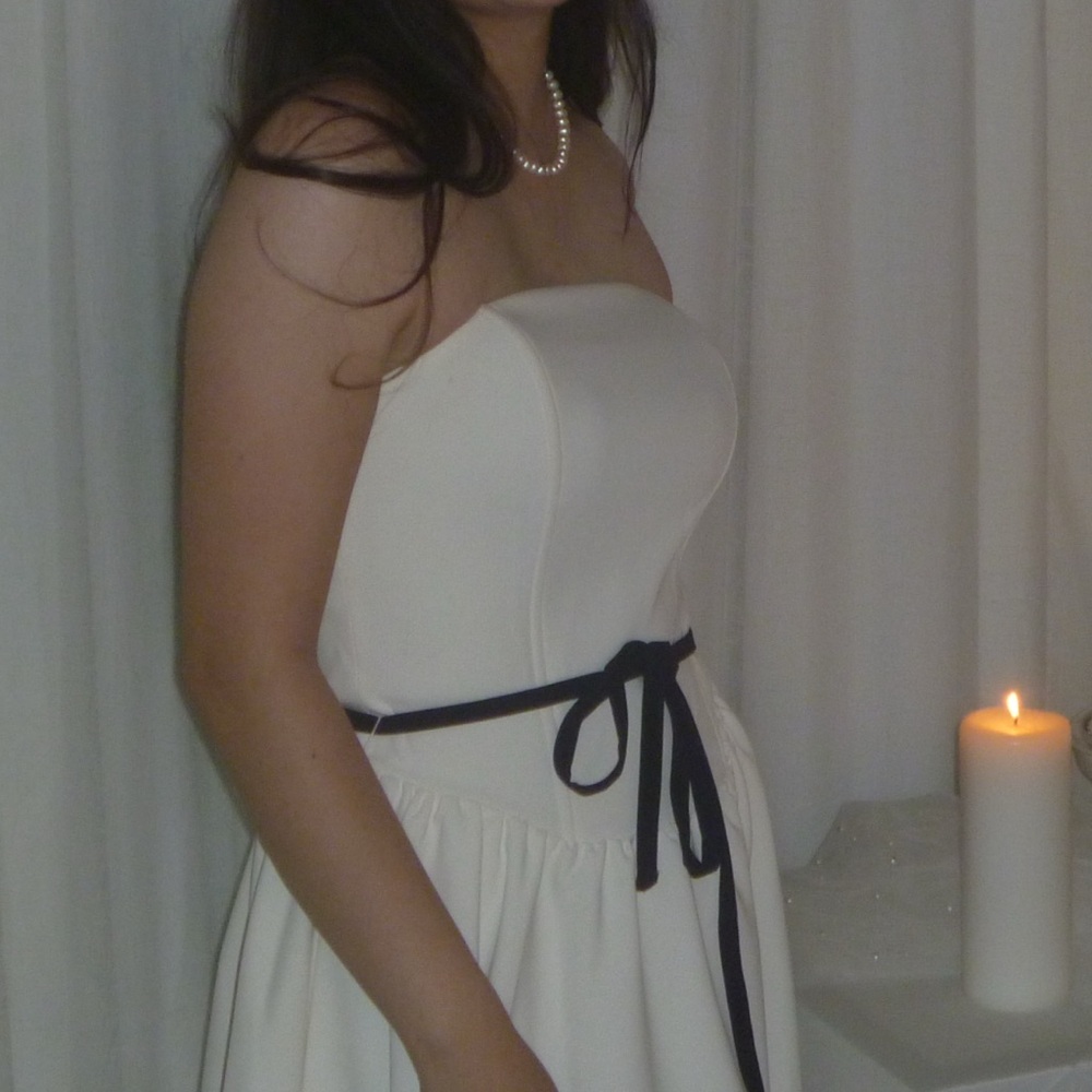 Meshki Penny Dress Basque Waist white with black bow